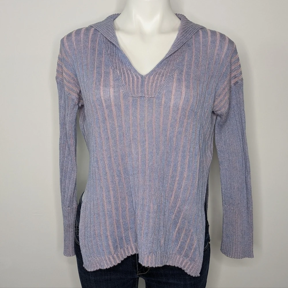 J Crew purple pink slit side v neck lightweight linen & cotton sweater XS/S